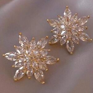 Gold backed rhinestone snowburst Earrings